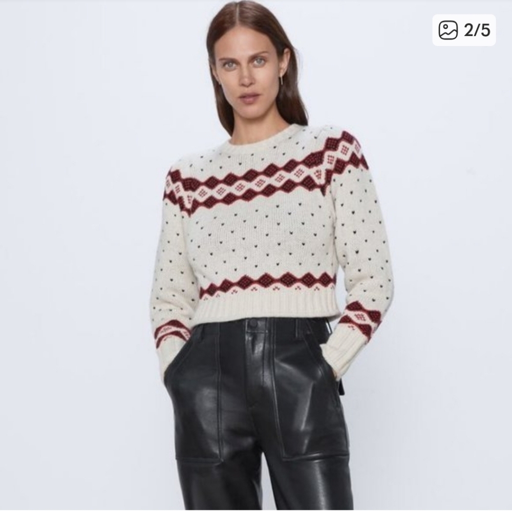 Zara Fair Isle Geometric Knit Sweater Women's Size Small - Picture 14 of 14